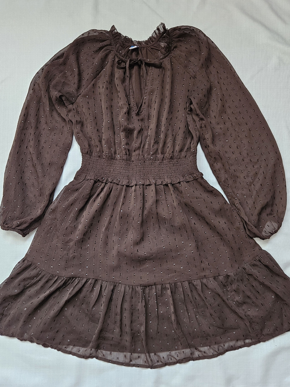 Old Navy Brown Chiffon Metallic Clip Dot Tiered Dress Extra Small